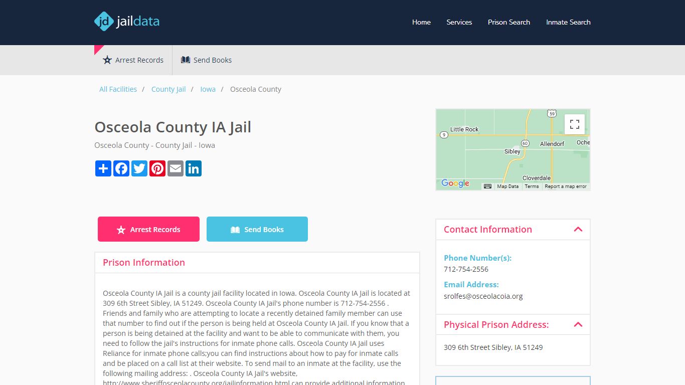 Osceola County IA Jail Inmate Search and Prisoner Info - Sibley, IA