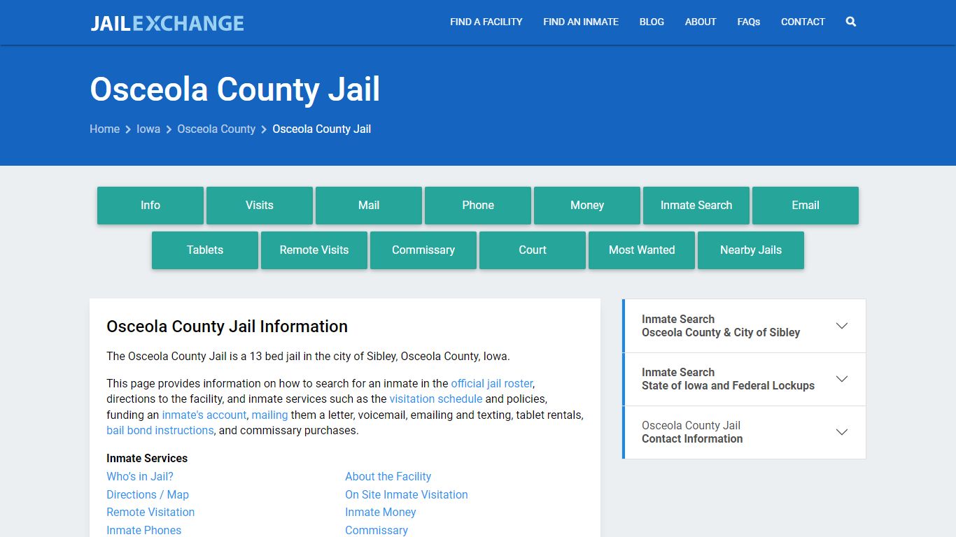 Osceola County Jail, IA Inmate Search, Information