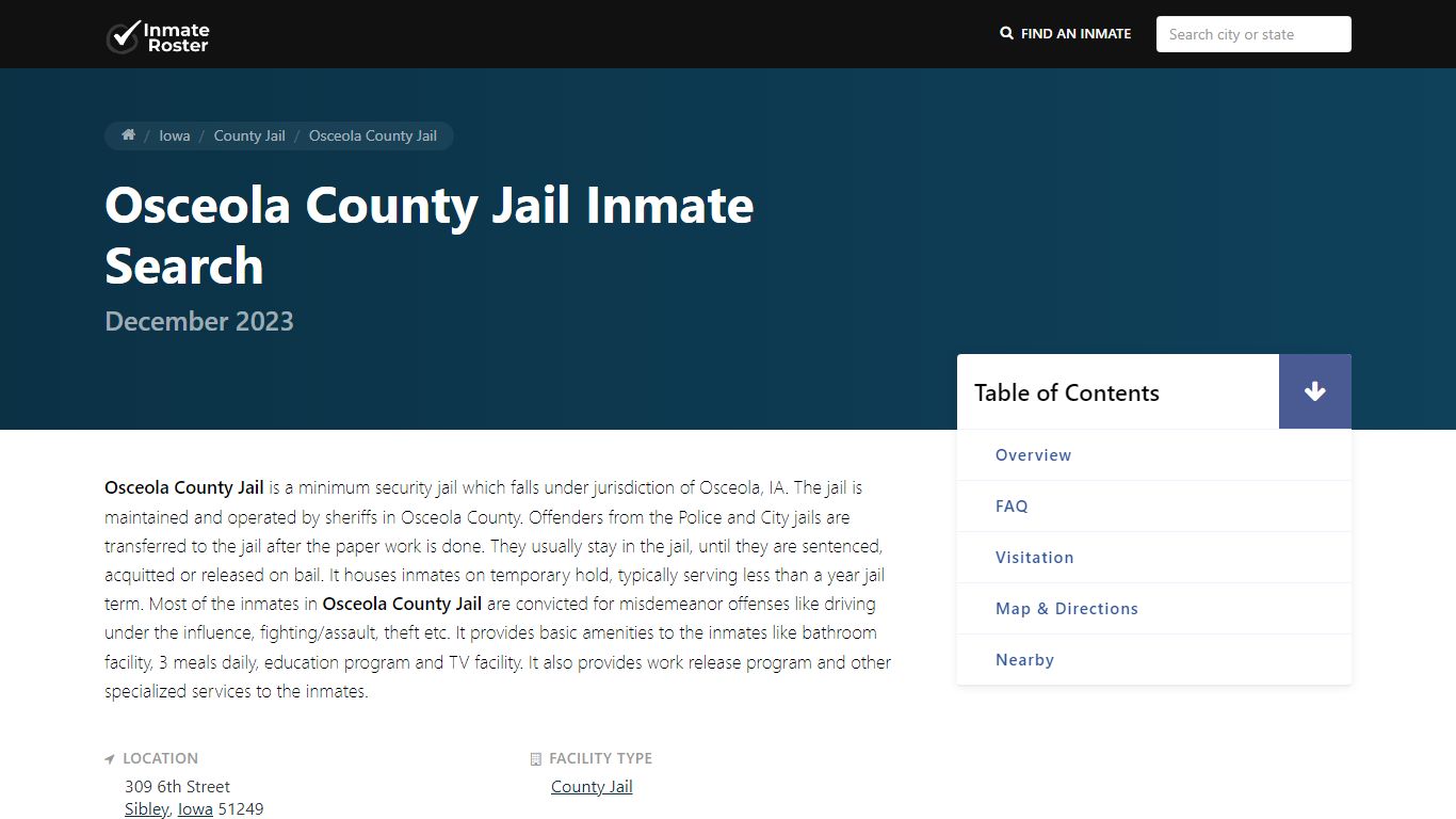 Inmate Search | Osceola County Jail - Sibley, IA - InmateRoster